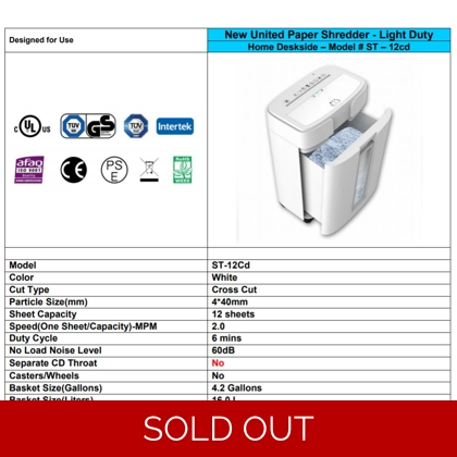 NEW UNITED SHREDDER -ST-12CD